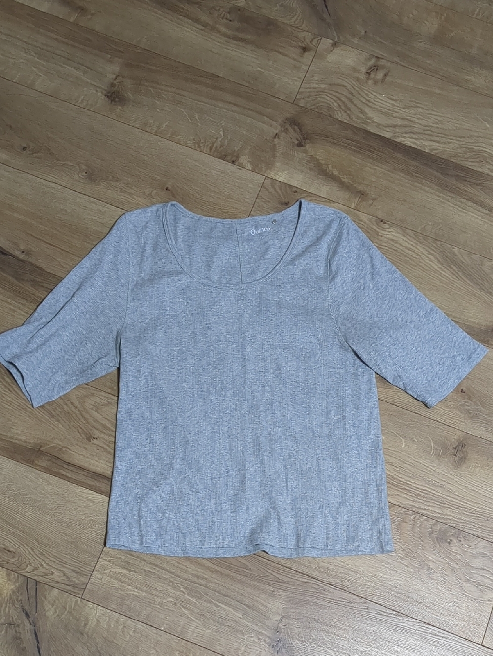 Quince Women Organic Cotton Micro-Rib Elbow Sleeve Grey Tee Size XL - Picture 4 of 9